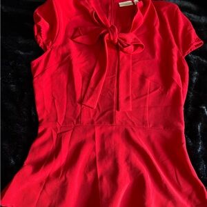 Eva Mendes Red Fitted Cap Sleeve Blouse